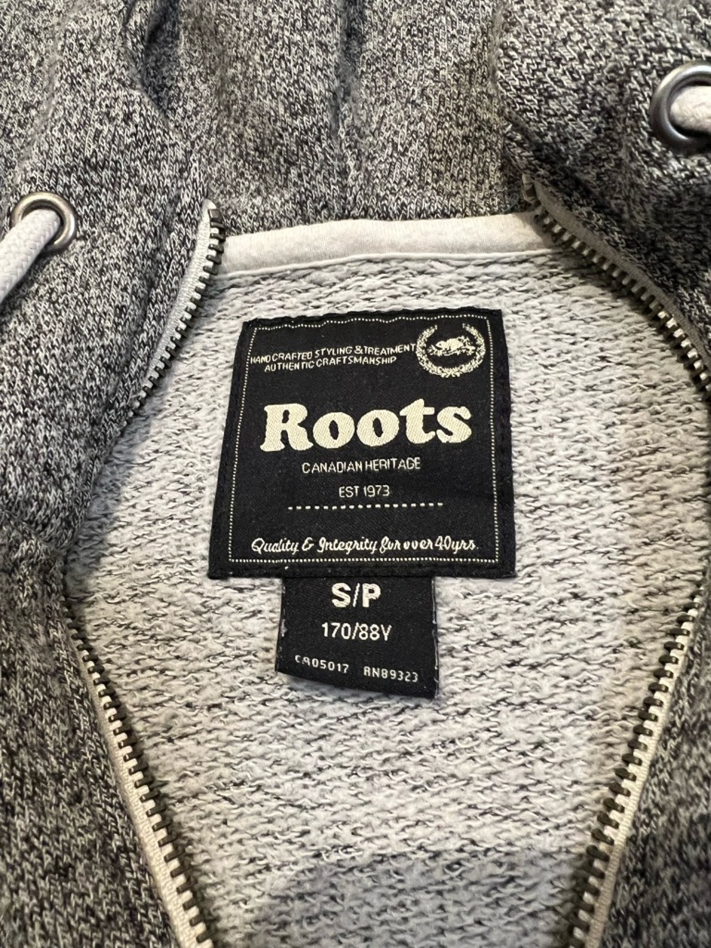 Roots Heather Gray Full-Zip Hoodie with White Logo - Picture 4 of 4